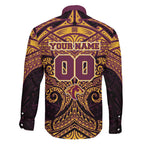 Personalized Brisbane Broncos Family Matching Off Shoulder Short Dress and Hawaiian Shirt Polynesian Tribal Pattern Style