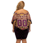 Personalized Brisbane Broncos Family Matching Off Shoulder Short Dress and Hawaiian Shirt Polynesian Tribal Pattern Style