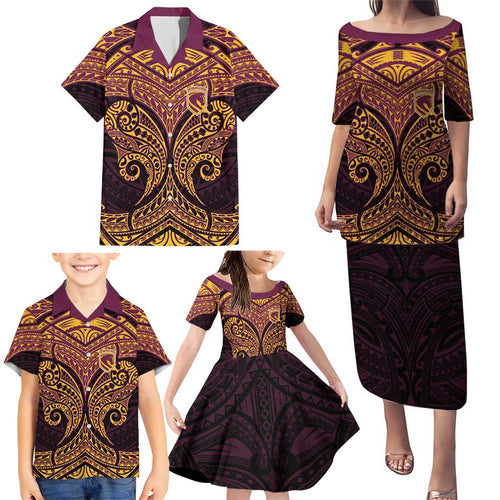 Personalized Brisbane Broncos Family Matching Puletasi and Hawaiian Shirt Polynesian Tribal Pattern Style