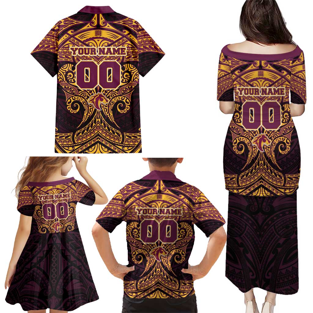 Personalized Brisbane Broncos Family Matching Puletasi and Hawaiian Shirt Polynesian Tribal Pattern Style