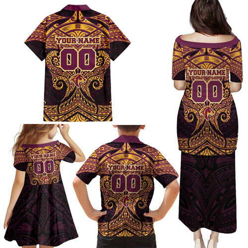 Personalized Brisbane Broncos Family Matching Puletasi and Hawaiian Shirt Polynesian Tribal Pattern Style