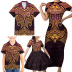 Personalized Brisbane Broncos Family Matching Short Sleeve Bodycon Dress and Hawaiian Shirt Polynesian Tribal Pattern Style