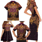 Personalized Brisbane Broncos Family Matching Short Sleeve Bodycon Dress and Hawaiian Shirt Polynesian Tribal Pattern Style