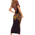 Personalized Brisbane Broncos Family Matching Short Sleeve Bodycon Dress and Hawaiian Shirt Polynesian Tribal Pattern Style