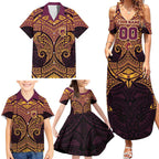 Personalized Brisbane Broncos Family Matching Summer Maxi Dress and Hawaiian Shirt Polynesian Tribal Pattern Style