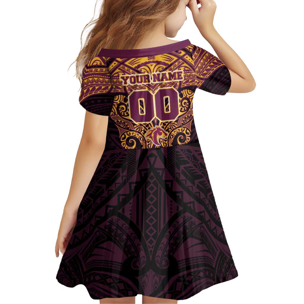Personalized Brisbane Broncos Family Matching Summer Maxi Dress and Hawaiian Shirt Polynesian Tribal Pattern Style