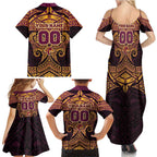 Personalized Brisbane Broncos Family Matching Summer Maxi Dress and Hawaiian Shirt Polynesian Tribal Pattern Style