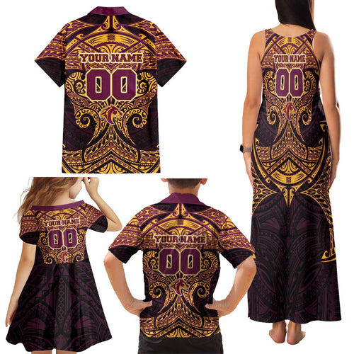 Personalized Brisbane Broncos Family Matching Tank Maxi Dress and Hawaiian Shirt Polynesian Tribal Pattern Style