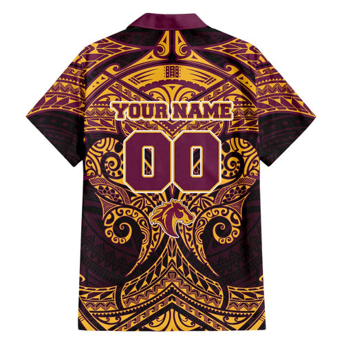 Personalized Brisbane Broncos Family Matching Tank Maxi Dress and Hawaiian Shirt Polynesian Tribal Pattern Style