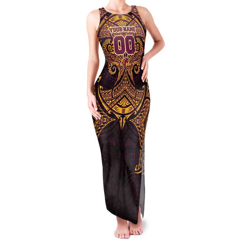 Personalized Brisbane Broncos Family Matching Tank Maxi Dress and Hawaiian Shirt Polynesian Tribal Pattern Style