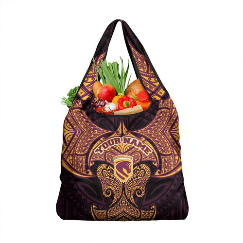Personalized Brisbane Broncos Grocery Bag Polynesian Tribal Pattern Style