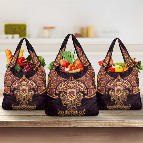 Personalized Brisbane Broncos Grocery Bag Polynesian Tribal Pattern Style