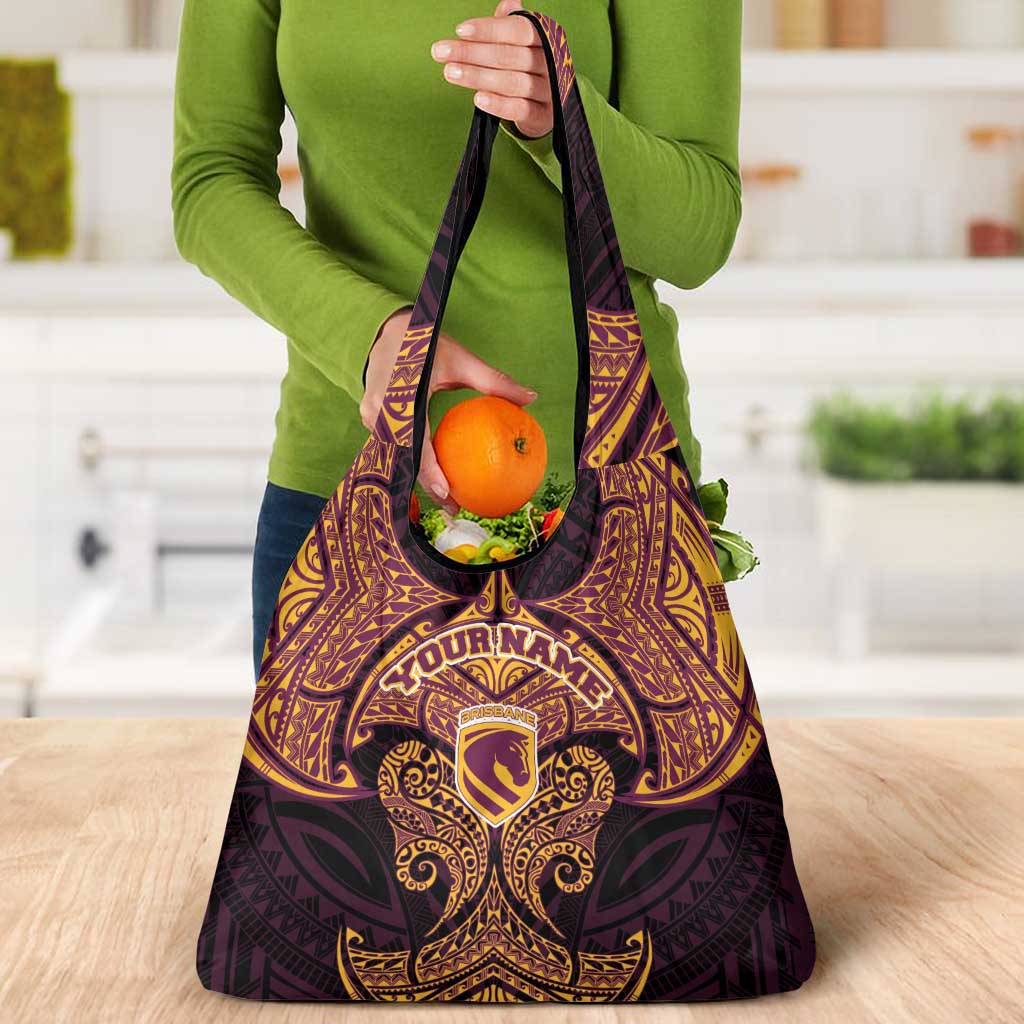 Personalized Brisbane Broncos Grocery Bag Polynesian Tribal Pattern Style