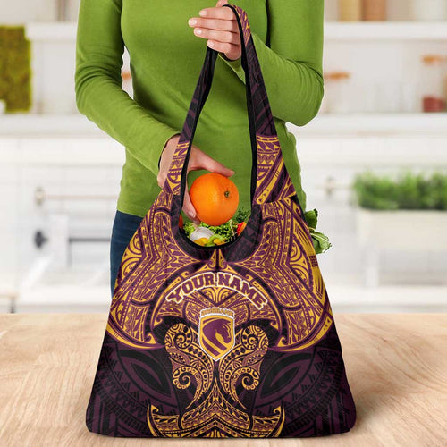 Personalized Brisbane Broncos Grocery Bag Polynesian Tribal Pattern Style