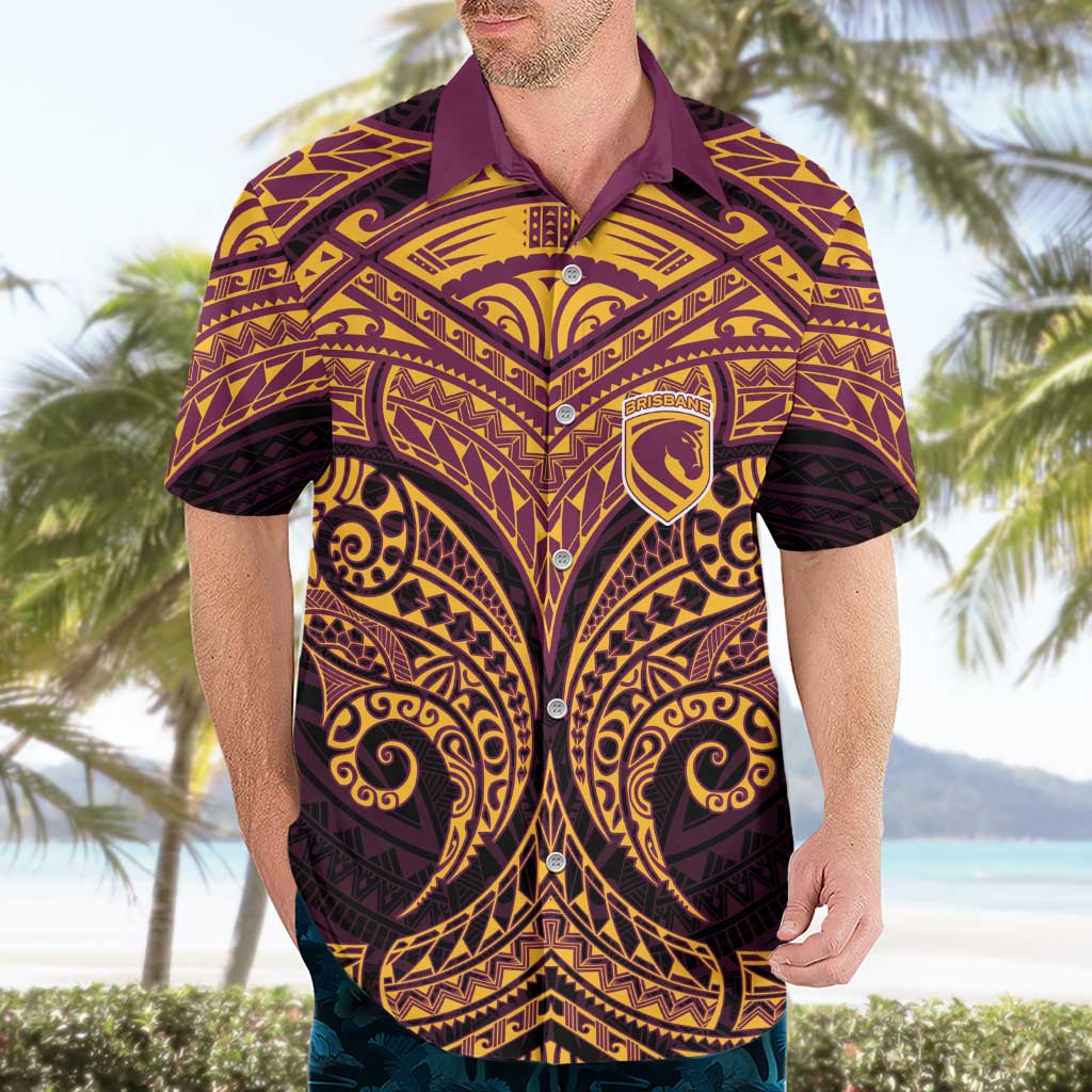 Personalized Brisbane Broncos Hawaiian Shirt Polynesian Tribal Pattern Style