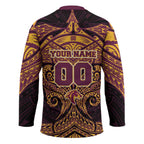 Personalized Brisbane Broncos Hockey Jersey Polynesian Tribal Pattern Style