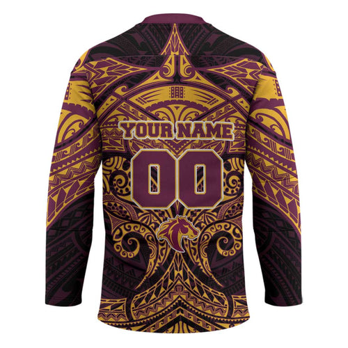 Personalized Brisbane Broncos Hockey Jersey Polynesian Tribal Pattern Style