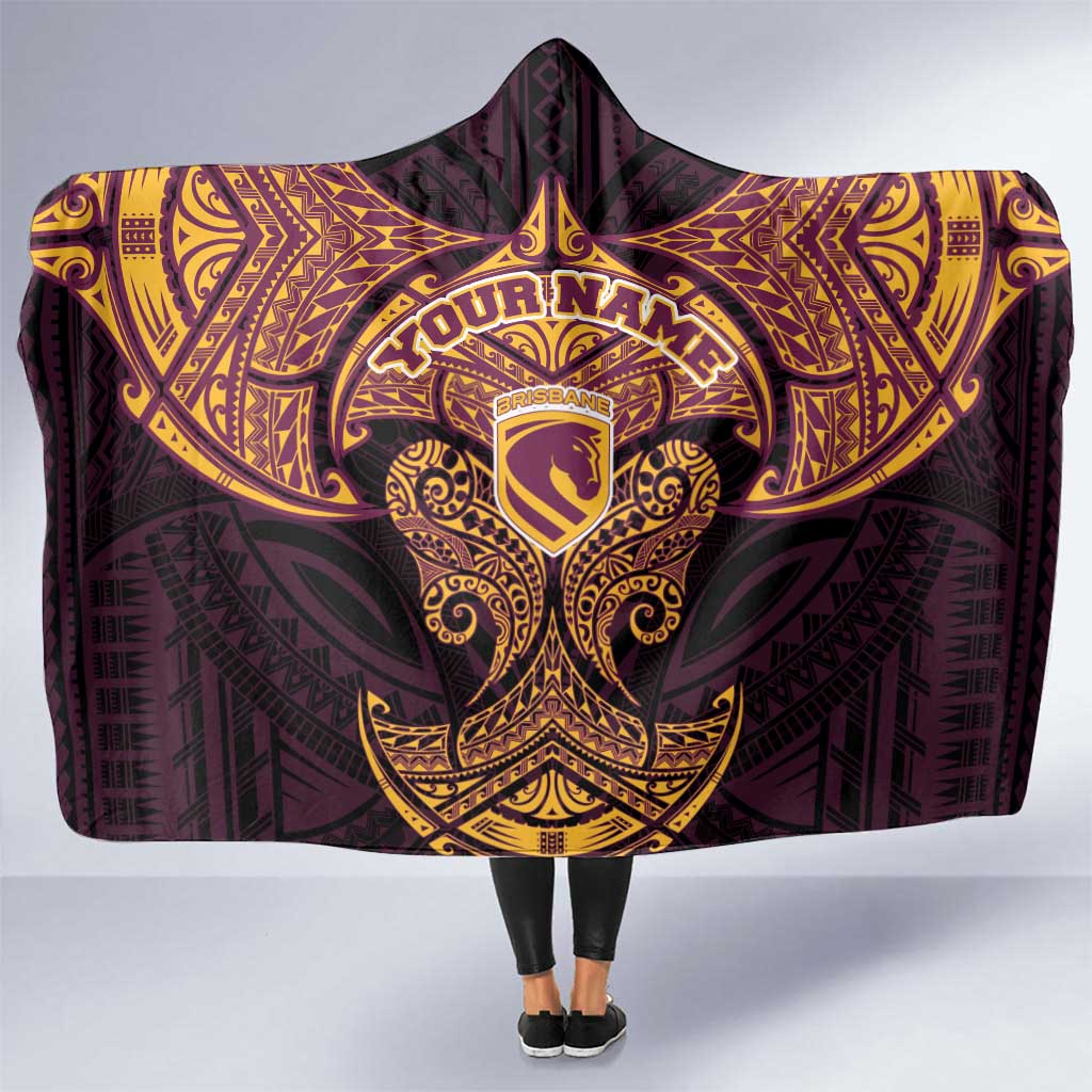 Personalized Brisbane Broncos Hooded Blanket Polynesian Tribal Pattern Style