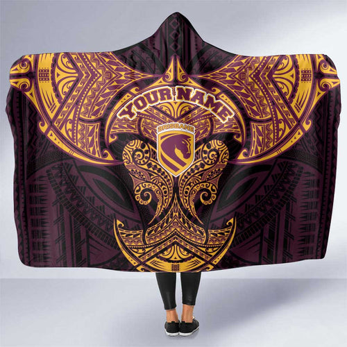 Personalized Brisbane Broncos Hooded Blanket Polynesian Tribal Pattern Style