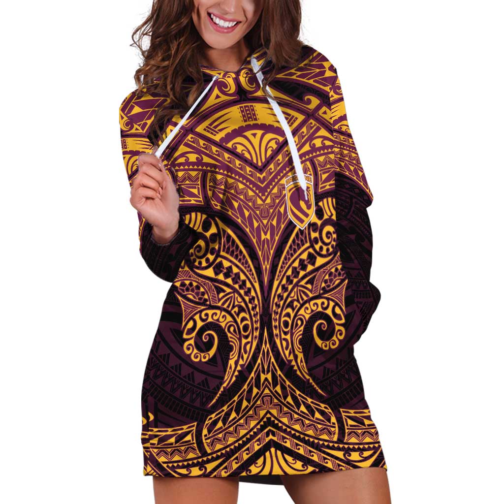 Personalized Brisbane Broncos Hoodie Dress Polynesian Tribal Pattern Style