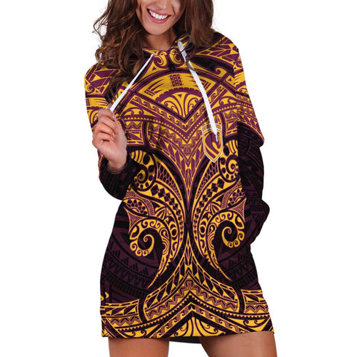 Personalized Brisbane Broncos Hoodie Dress Polynesian Tribal Pattern Style