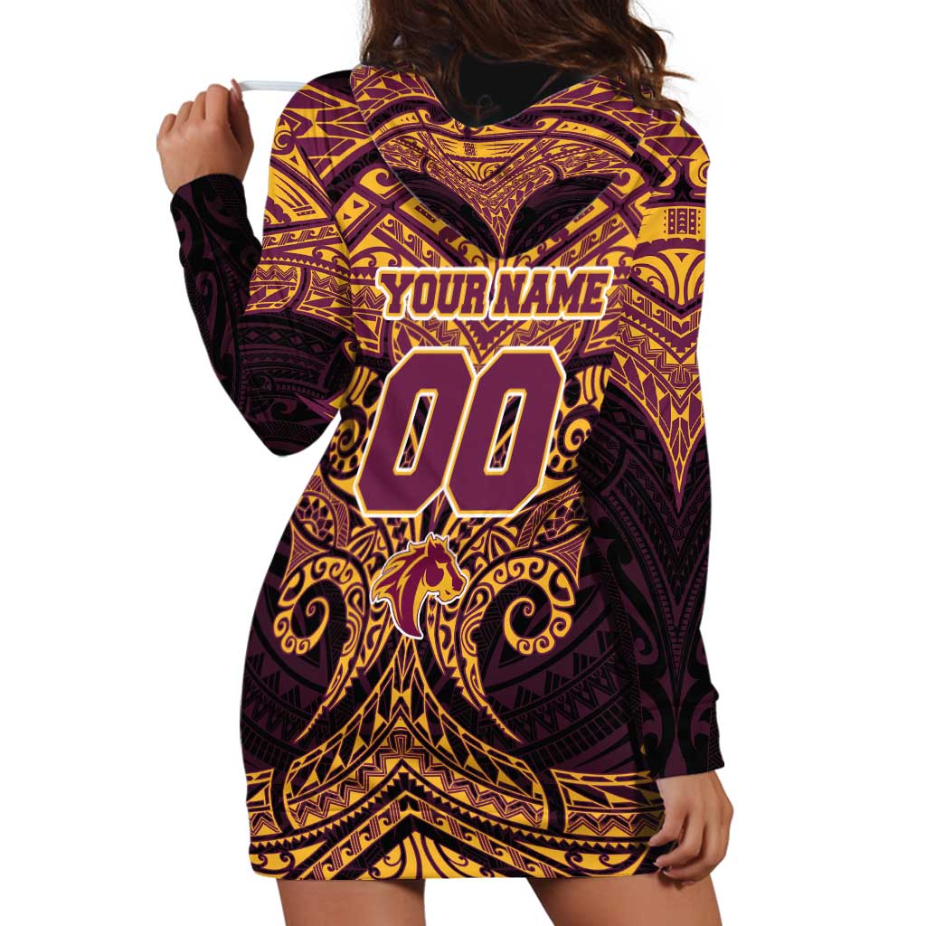 Personalized Brisbane Broncos Hoodie Dress Polynesian Tribal Pattern Style