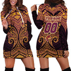 Personalized Brisbane Broncos Hoodie Dress Polynesian Tribal Pattern Style