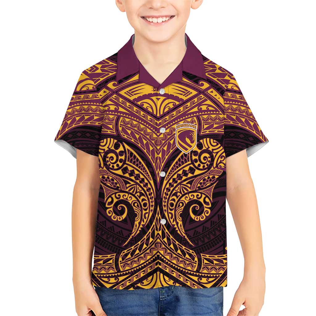 Personalized Brisbane Broncos Kid Hawaiian Shirt Polynesian Tribal Pattern Style