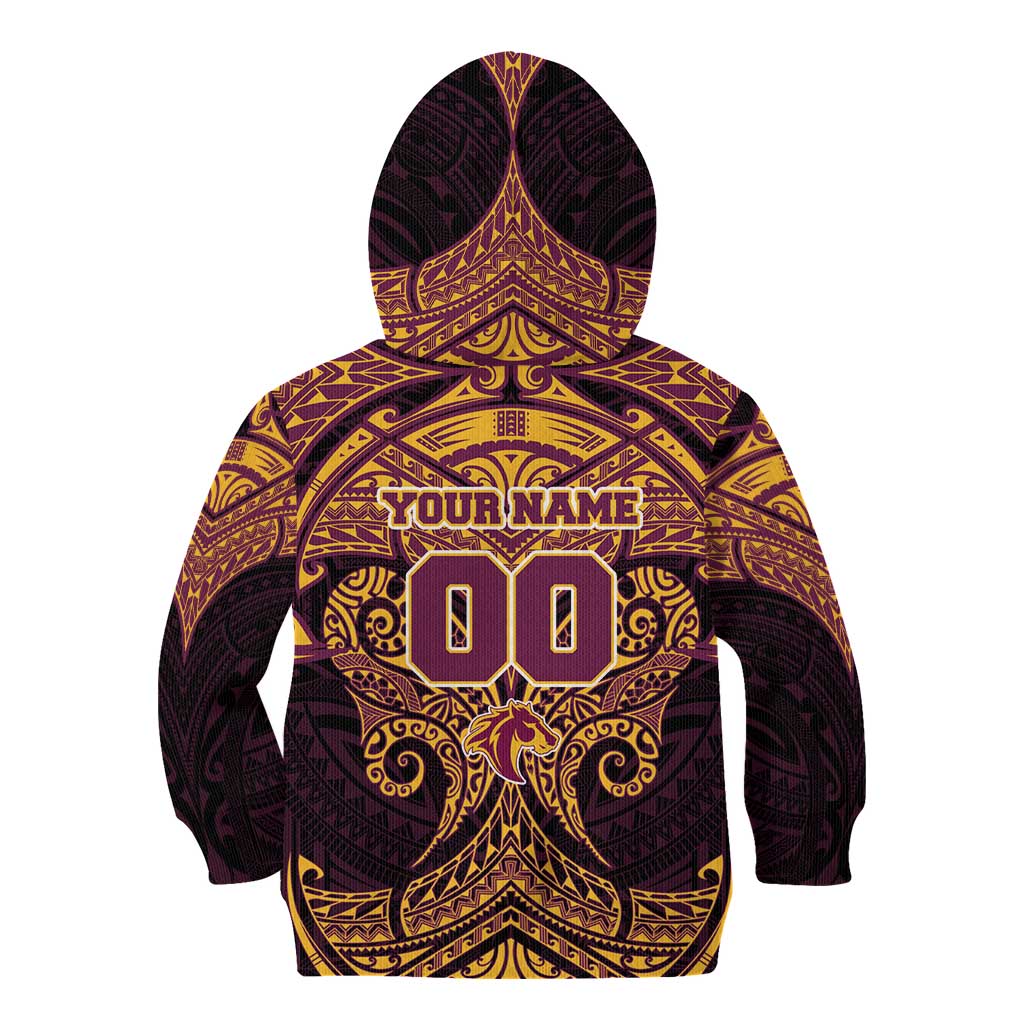 Personalized Brisbane Broncos Kid Hoodie Polynesian Tribal Pattern Style