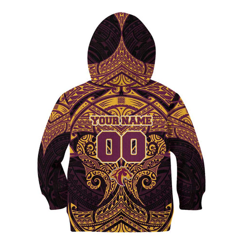 Personalized Brisbane Broncos Kid Hoodie Polynesian Tribal Pattern Style