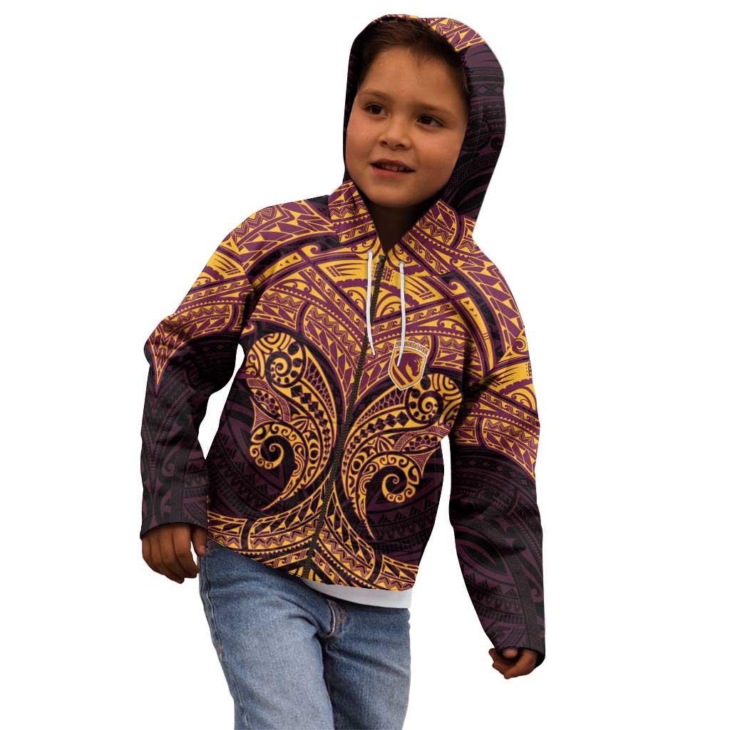 Personalized Brisbane Broncos Kid Hoodie Polynesian Tribal Pattern Style
