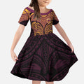 Personalized Brisbane Broncos Kid Short Sleeve Dress Polynesian Tribal Pattern Style