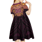 Personalized Brisbane Broncos Kid Short Sleeve Dress Polynesian Tribal Pattern Style