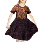 Personalized Brisbane Broncos Kid Short Sleeve Dress Polynesian Tribal Pattern Style