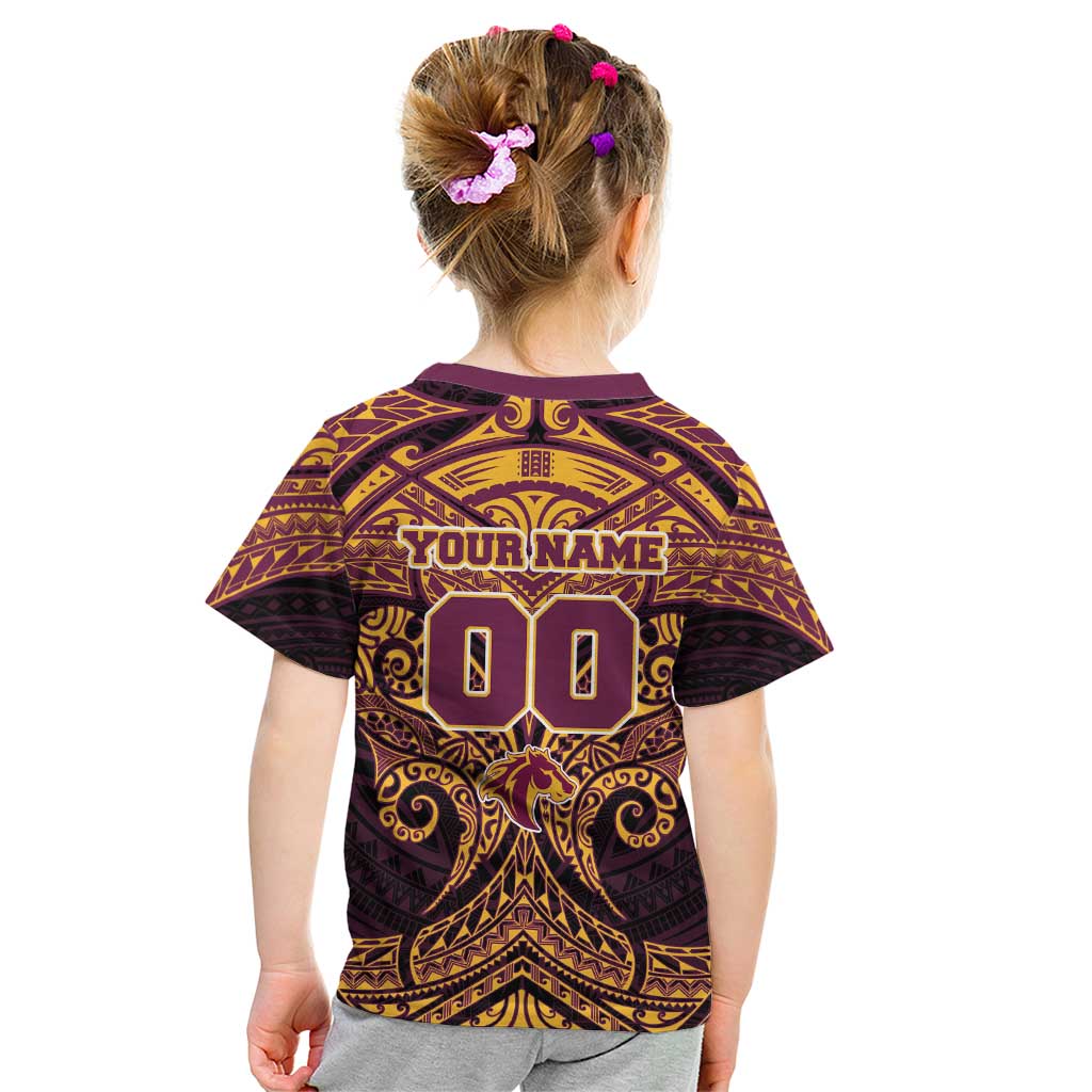 Personalized Brisbane Broncos Kid T Shirt Polynesian Tribal Pattern Style