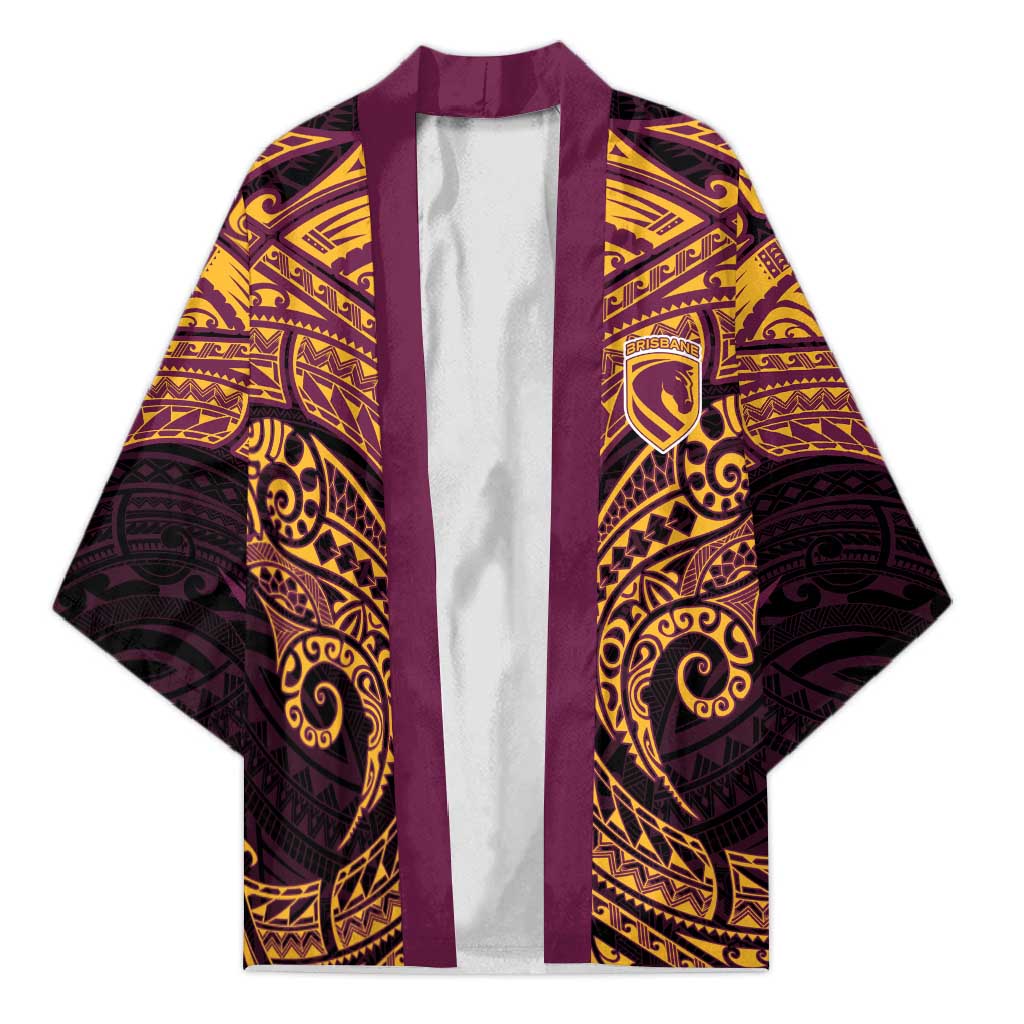 Personalized Brisbane Broncos Kimono Polynesian Tribal Pattern Style