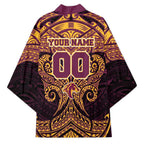 Personalized Brisbane Broncos Kimono Polynesian Tribal Pattern Style