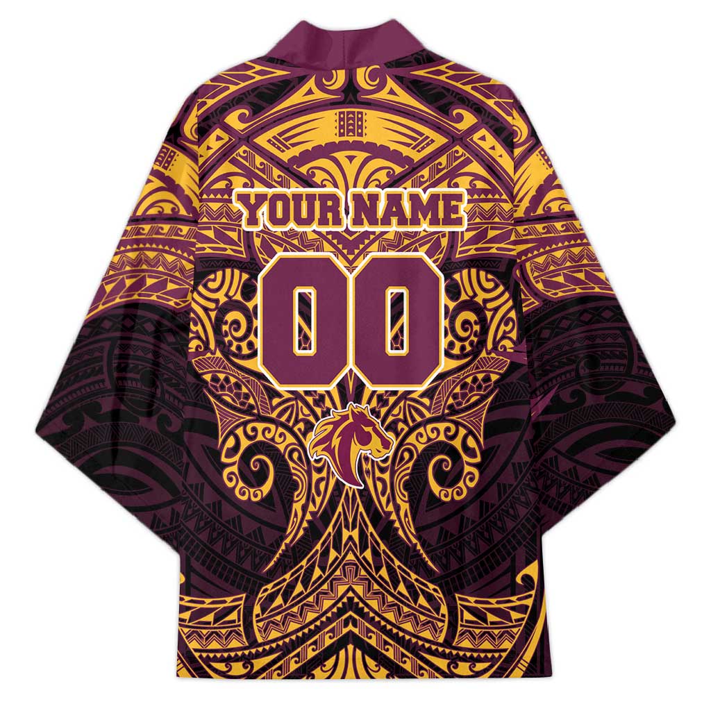 Personalized Brisbane Broncos Kimono Polynesian Tribal Pattern Style
