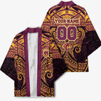 Personalized Brisbane Broncos Kimono Polynesian Tribal Pattern Style