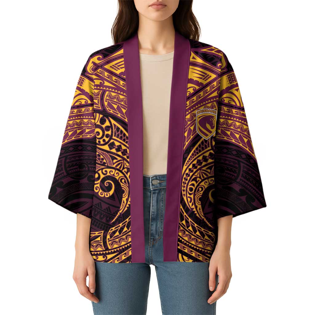 Personalized Brisbane Broncos Kimono Polynesian Tribal Pattern Style