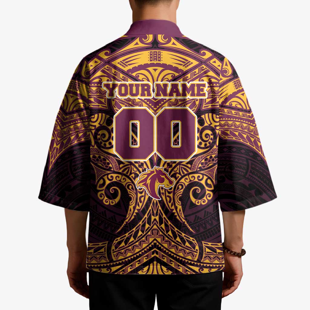 Personalized Brisbane Broncos Kimono Polynesian Tribal Pattern Style