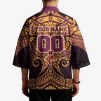 Personalized Brisbane Broncos Kimono Polynesian Tribal Pattern Style