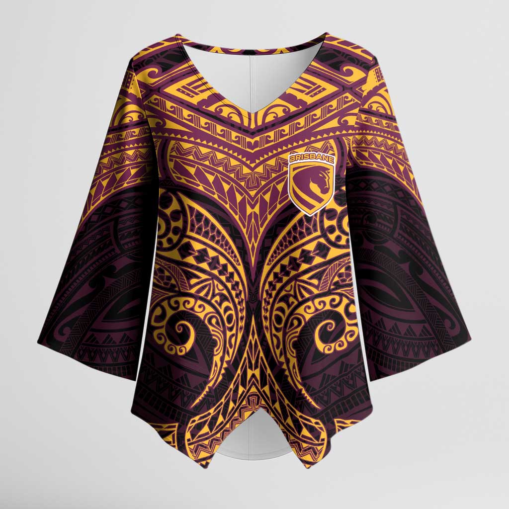 Personalized Brisbane Broncos Kimono Sleeve Blouse Polynesian Tribal Pattern Style