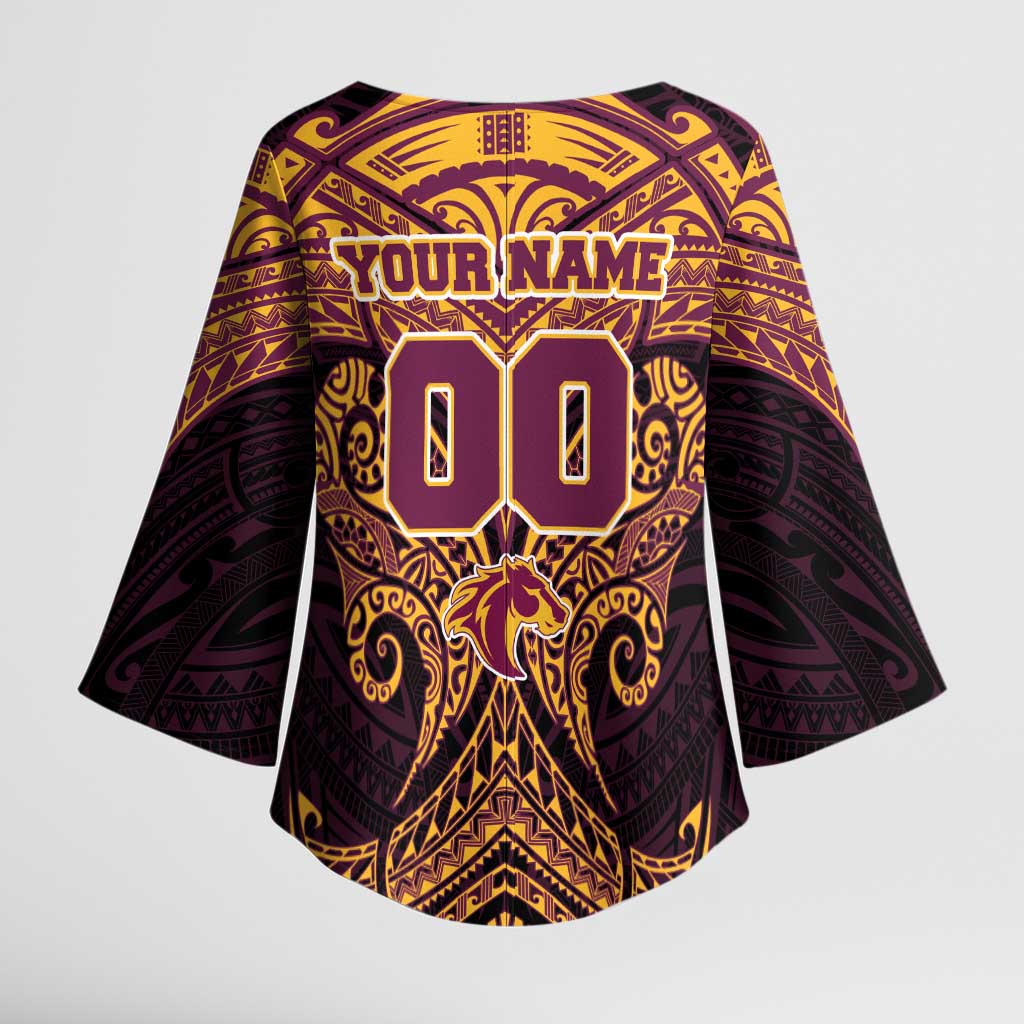 Personalized Brisbane Broncos Kimono Sleeve Blouse Polynesian Tribal Pattern Style
