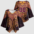 Personalized Brisbane Broncos Kimono Sleeve Blouse Polynesian Tribal Pattern Style