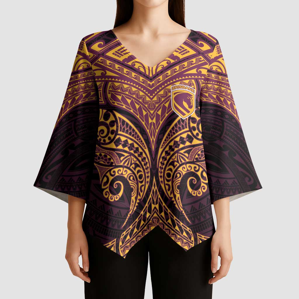 Personalized Brisbane Broncos Kimono Sleeve Blouse Polynesian Tribal Pattern Style