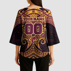 Personalized Brisbane Broncos Kimono Sleeve Blouse Polynesian Tribal Pattern Style