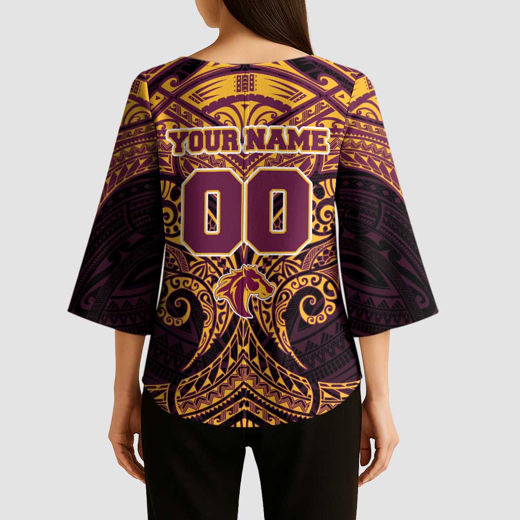 Personalized Brisbane Broncos Kimono Sleeve Blouse Polynesian Tribal Pattern Style