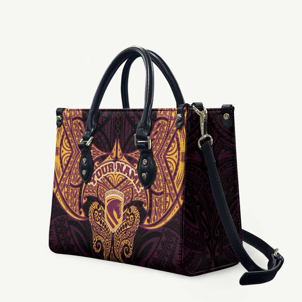 Personalized Brisbane Broncos Leather Bag Polynesian Tribal Pattern Style