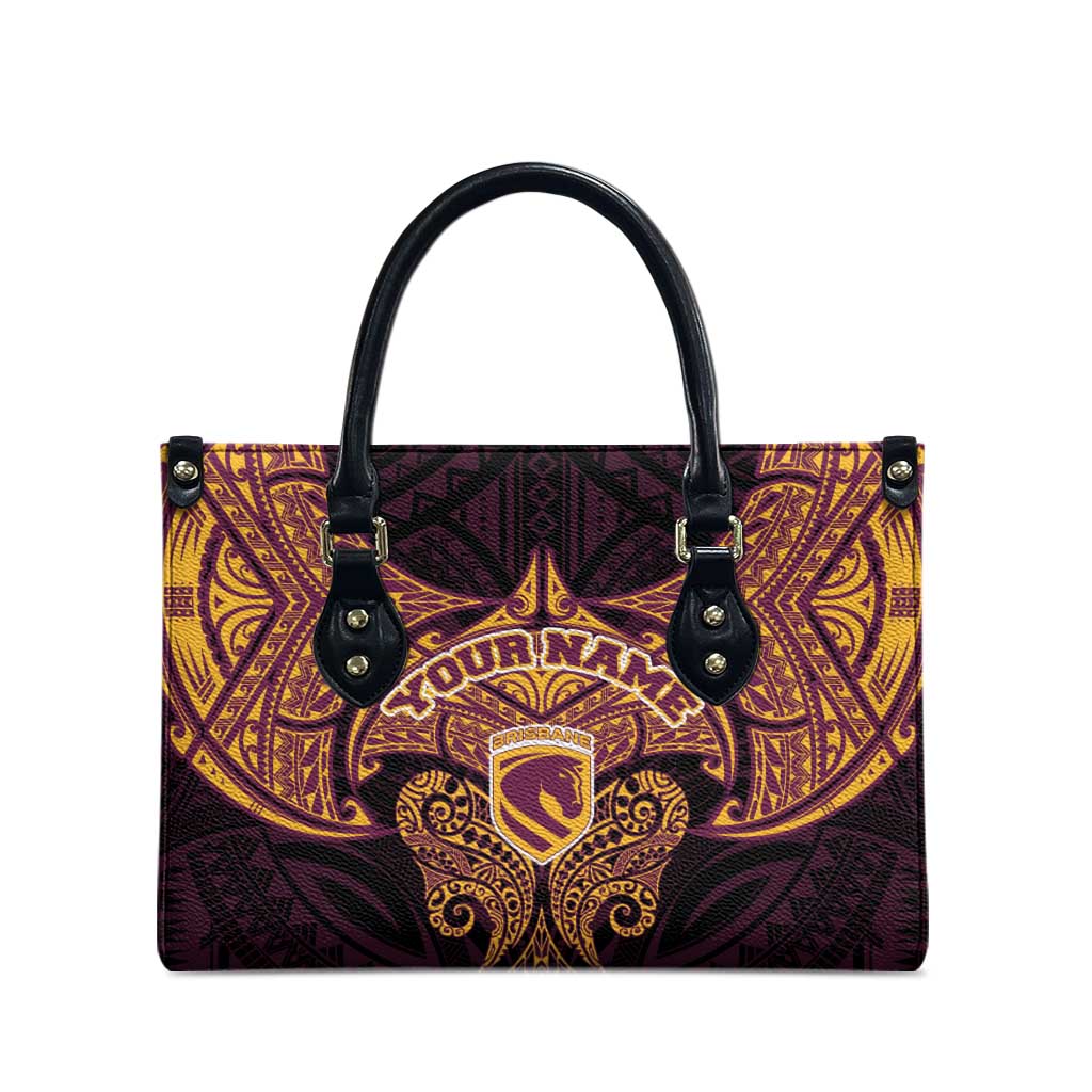 Personalized Brisbane Broncos Leather Bag Polynesian Tribal Pattern Style
